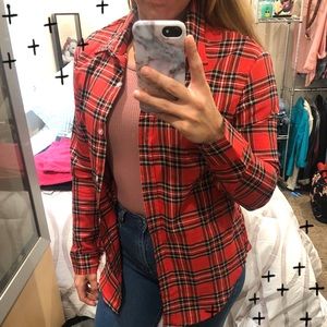 Guanyy red plaid button up top size small